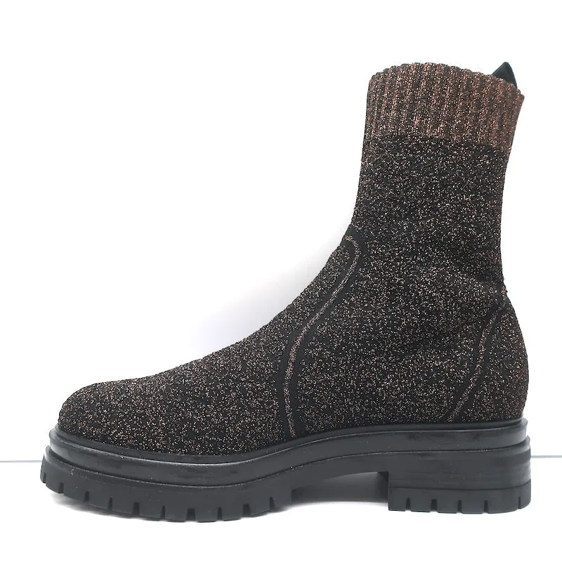Gianvito Rossi Torrance Sock Boots Black/Bronze Lurex Knit Size 38 Ankle Boots