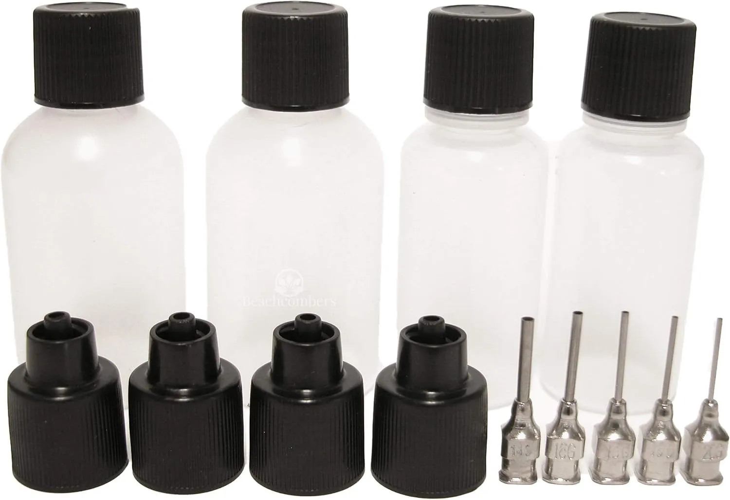 Glue, Paint, Gel, Henna Paste Blunt Stainless Steel Professional Applicator Bottle Set 5 Tips 4 Bottles