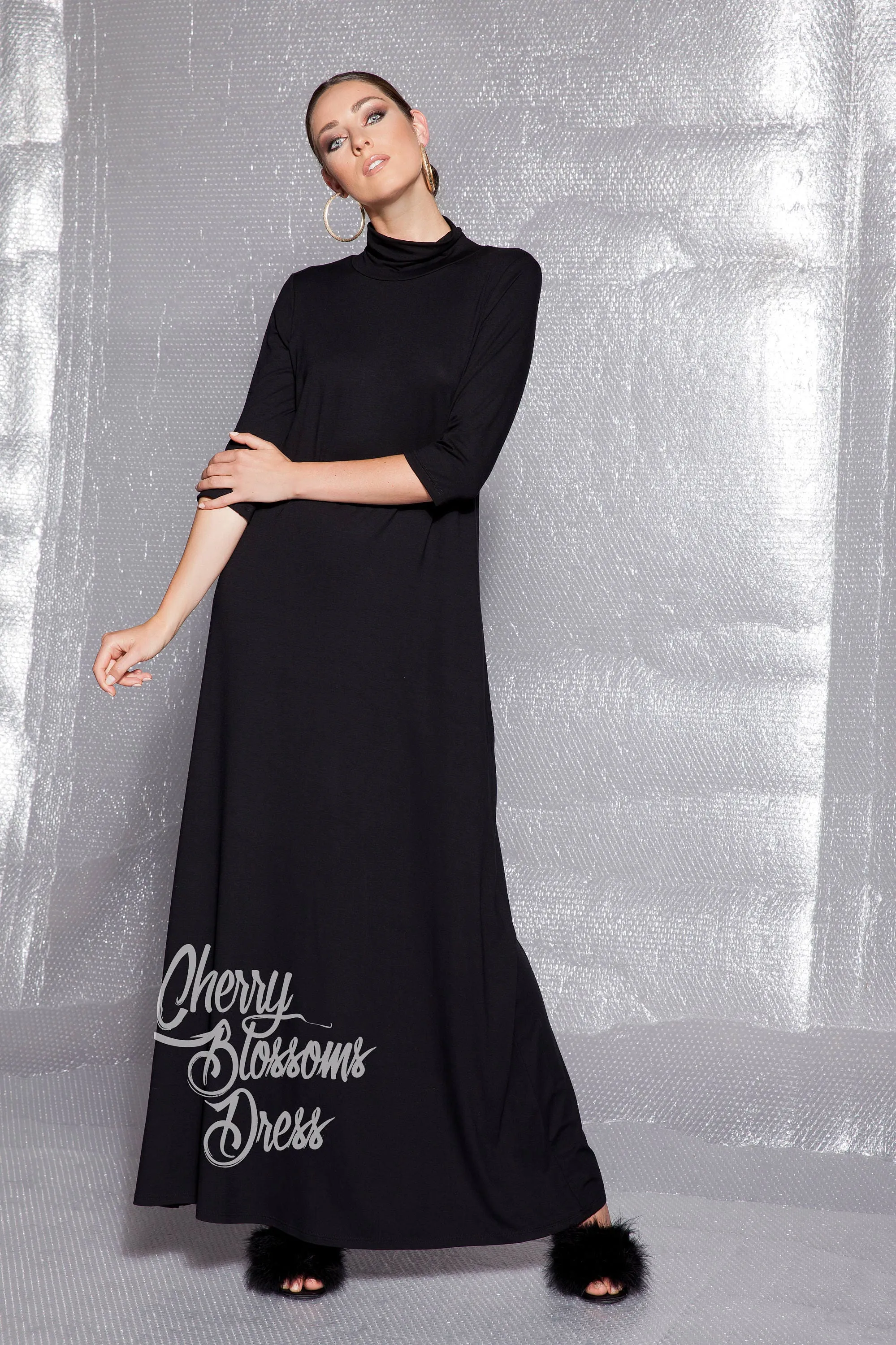 Grey Kaftan Dress, Grey Maxi Dress, Turtleneck Dress, Minimalist Clothing, A Line Maxi Dress, Abaya Dress, Plus Size Dress, Long Sleeve Maxi