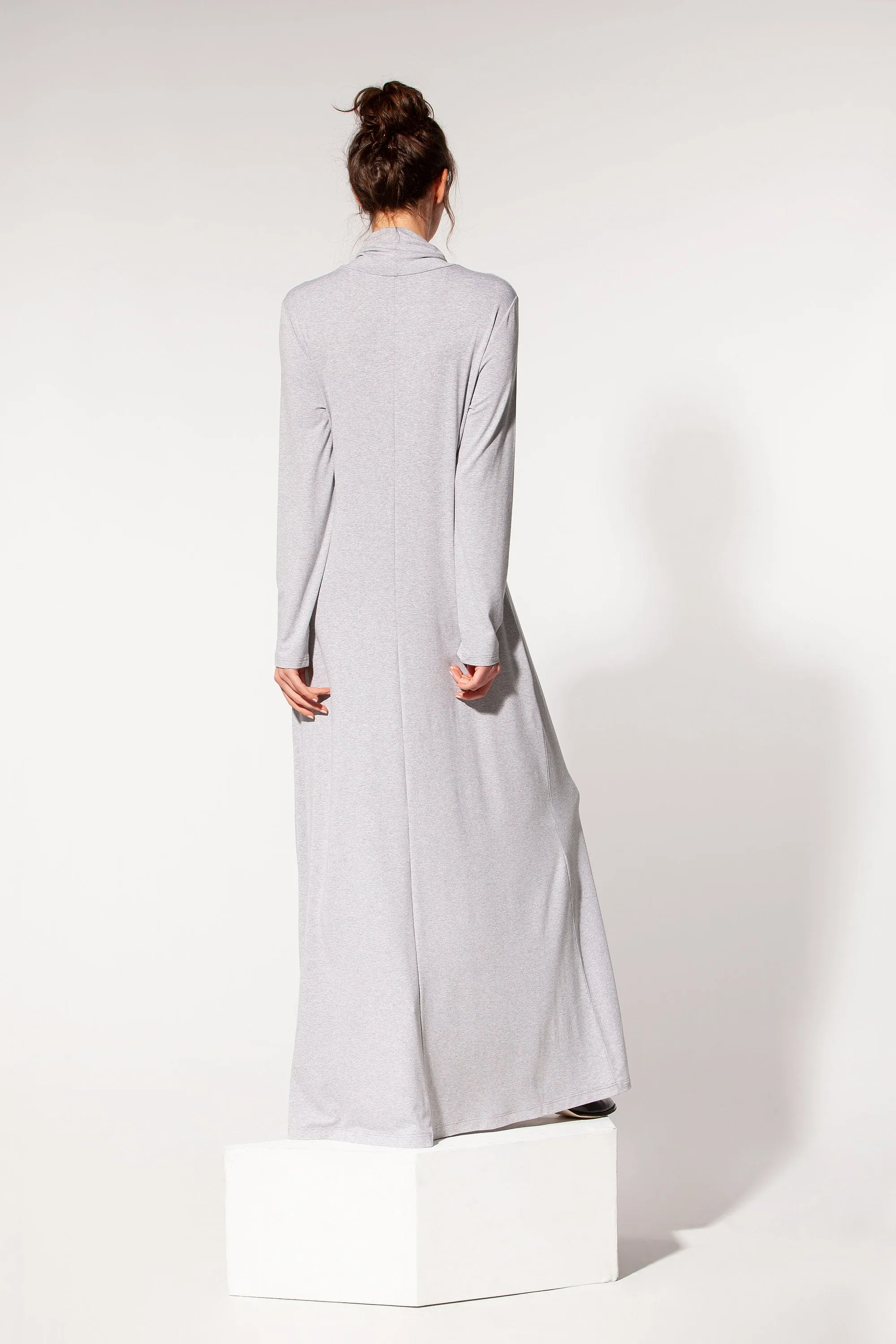 Grey Kaftan Dress, Grey Maxi Dress, Turtleneck Dress, Minimalist Clothing, A Line Maxi Dress, Abaya Dress, Plus Size Dress, Long Sleeve Maxi