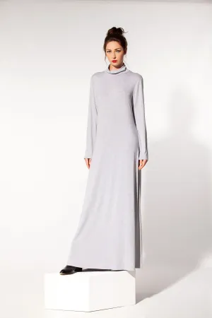 Grey Kaftan Dress, Grey Maxi Dress, Turtleneck Dress, Minimalist Clothing, A Line Maxi Dress, Abaya Dress, Plus Size Dress, Long Sleeve Maxi