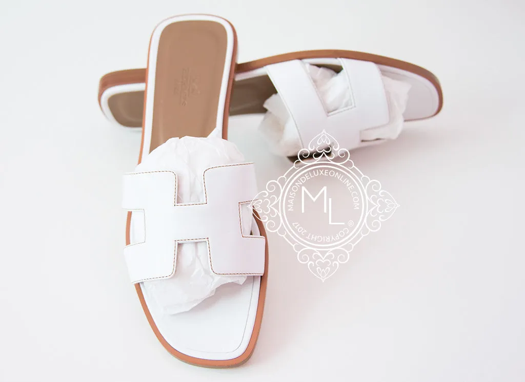 Hermes Womens White Oran Sandal Slipper 38 Shoes