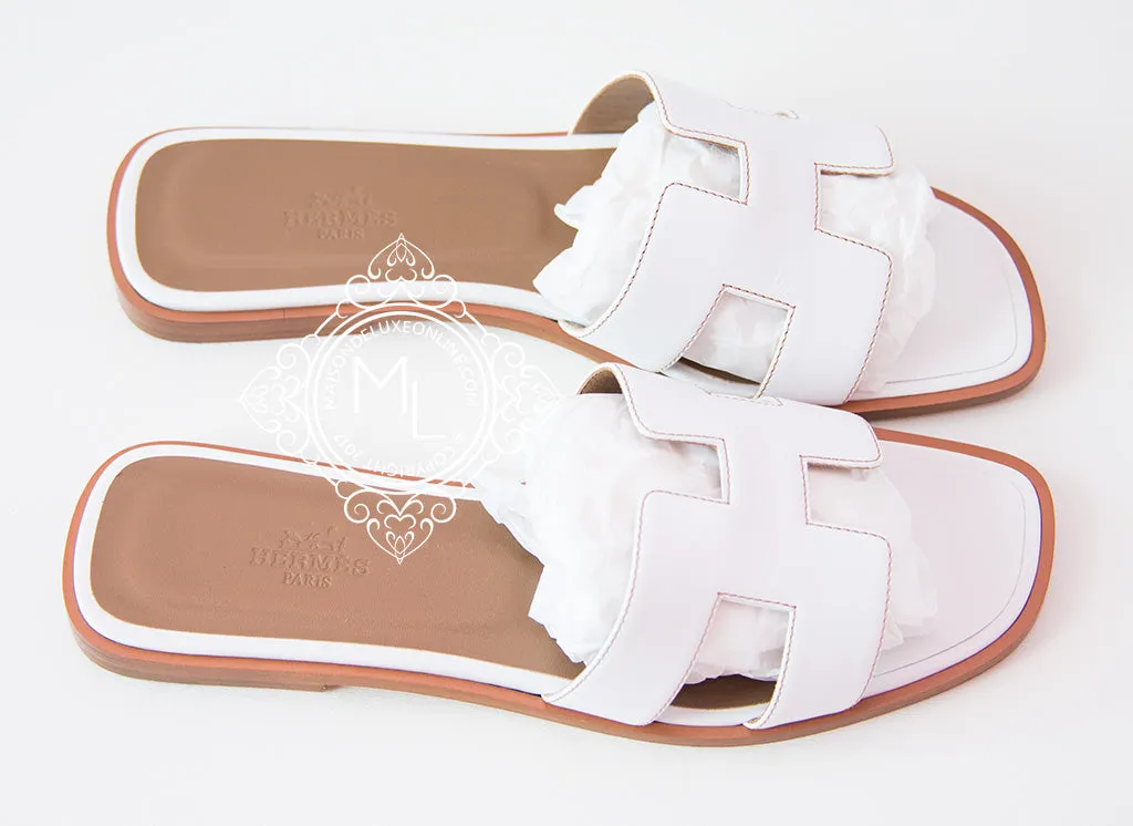 Hermes Womens White Oran Sandal Slipper 38 Shoes