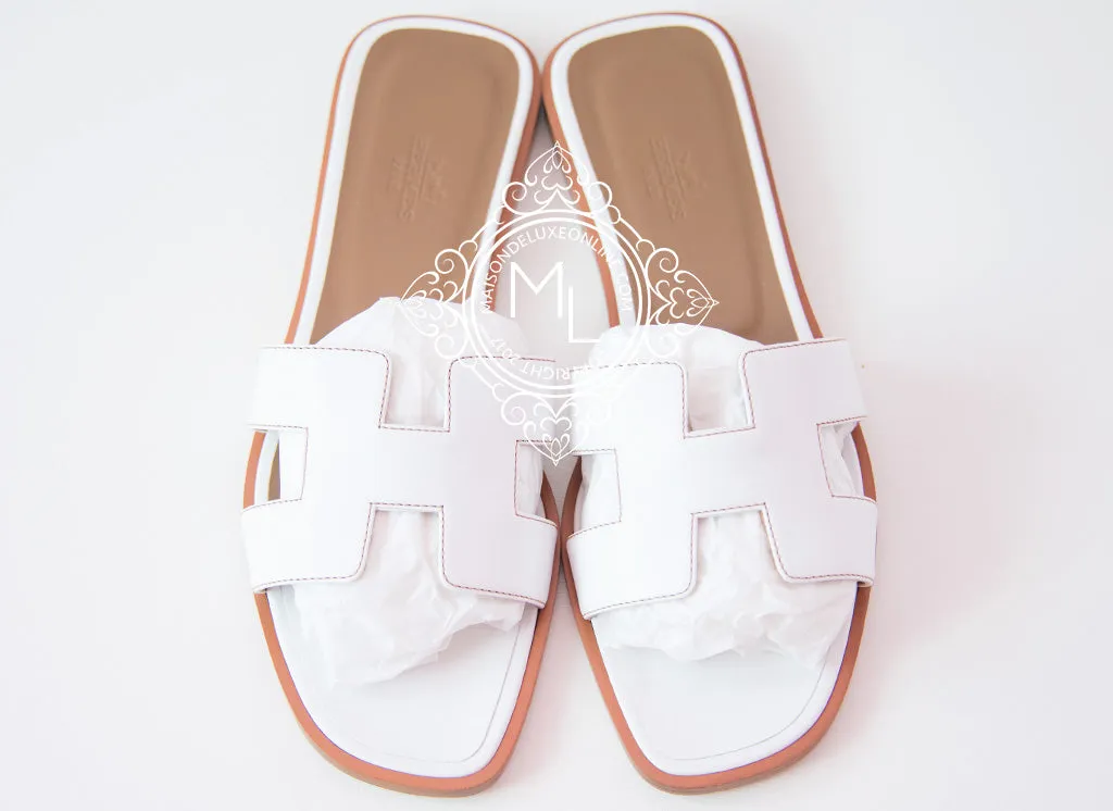 Hermes Womens White Oran Sandal Slipper 38 Shoes