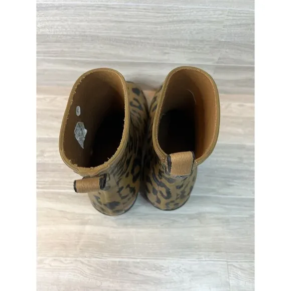 Hunter Women's Rain Boots Brown Refined Short Ankle Biker Cheetah Black Sz 6