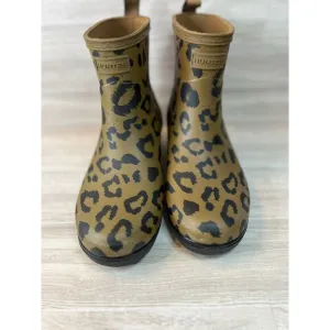Hunter Women's Rain Boots Brown Refined Short Ankle Biker Cheetah Black Sz 6