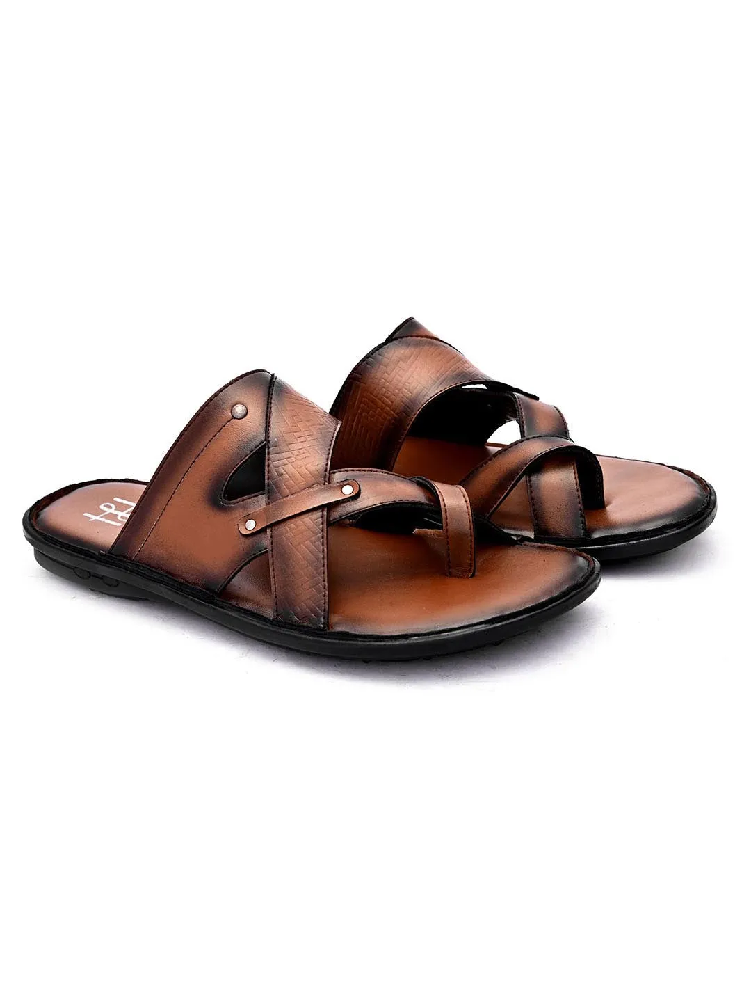 Hydes N Hues Men Tan Brown  Black Comfort Sandals