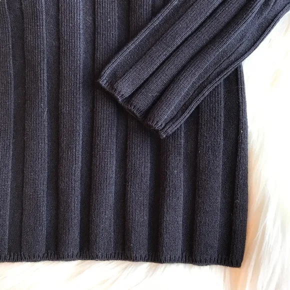 Intermix Navy Lace-up Shoulder Rib Knit Sweater