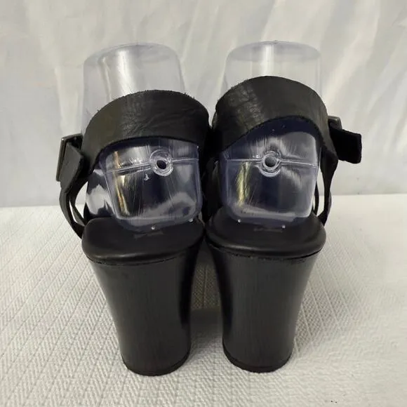Korks Abloom Clogs Womens 9.5 Black Studded Wood Heel Platform Slingback Leather