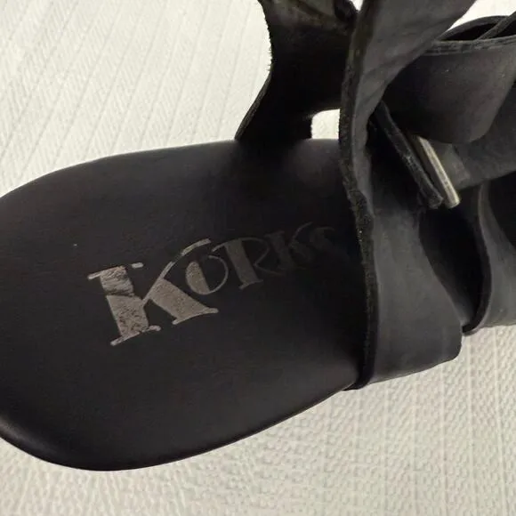 Korks Abloom Clogs Womens 9.5 Black Studded Wood Heel Platform Slingback Leather