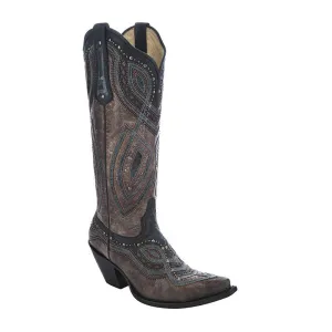 Ladies’ Corral Dark Chocolate w/ Grey Overlay & Studs Boots