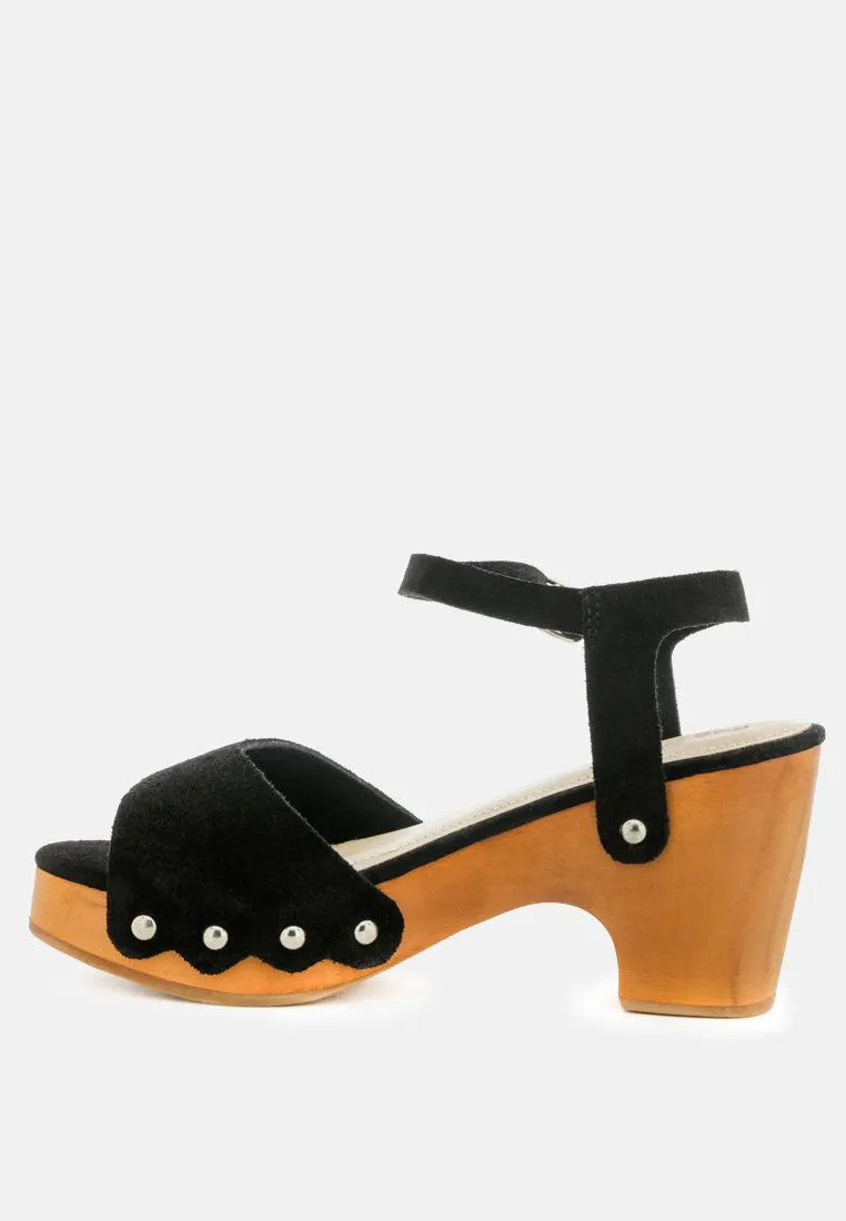 Liona Mustard Studded Suede Clogs Sandals By Ruw