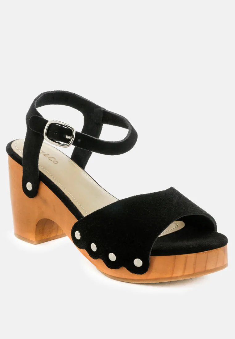 Liona Mustard Studded Suede Clogs Sandals By Ruw