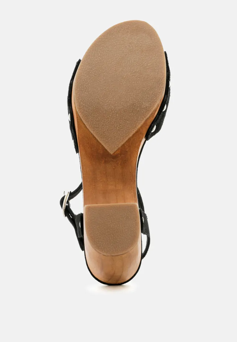 Liona Mustard Studded Suede Clogs Sandals By Ruw