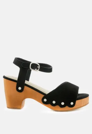 Liona Mustard Studded Suede Clogs Sandals By Ruw
