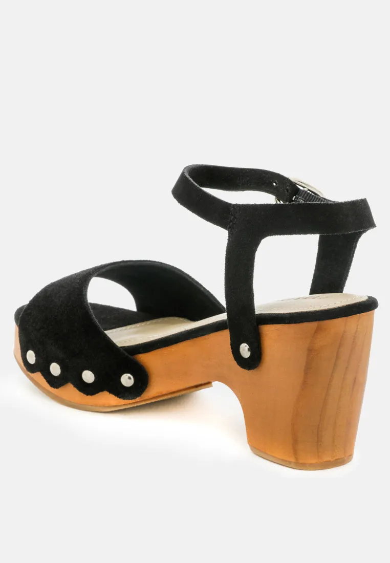 Liona Mustard Studded Suede Clogs Sandals By Ruw