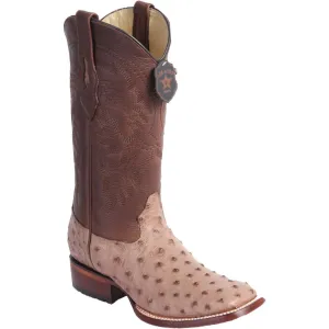 Los Altos Genuine Ostrich Wide Square Toe Toe Boot in Mocha