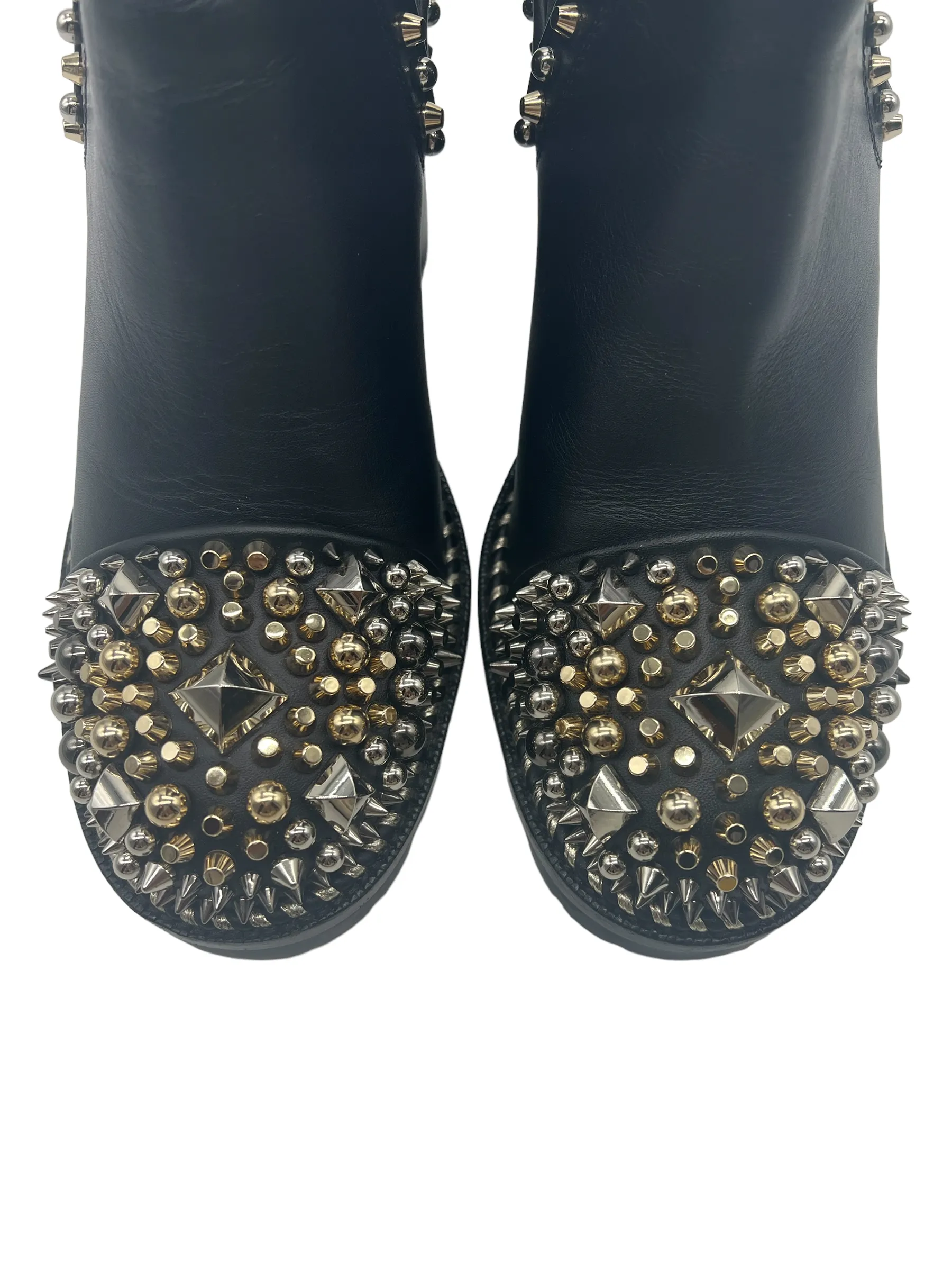 Louboutin Black Leather Chasse A Clou 70 Size 38 Boots