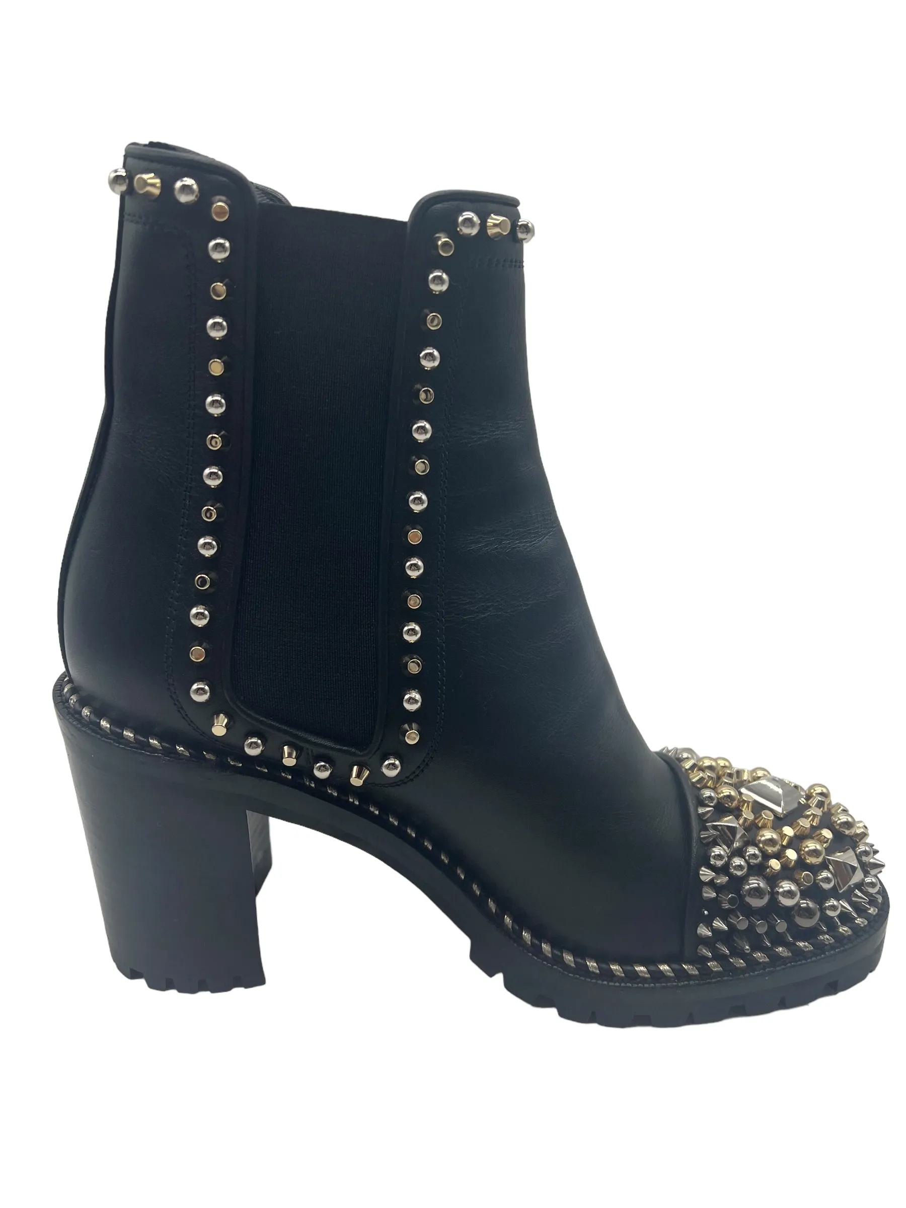 Louboutin Black Leather Chasse A Clou 70 Size 38 Boots