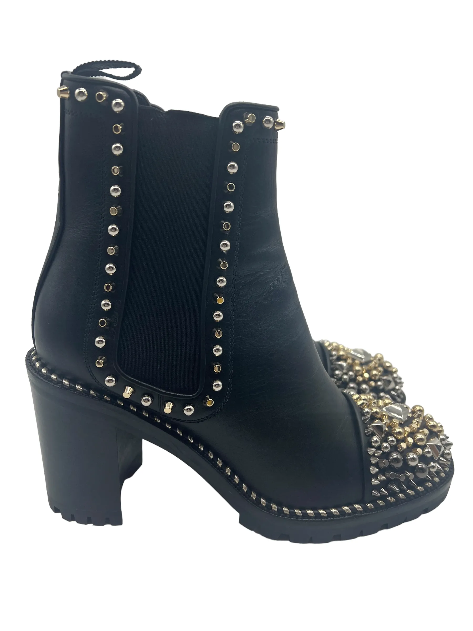 Louboutin Black Leather Chasse A Clou 70 Size 38 Boots