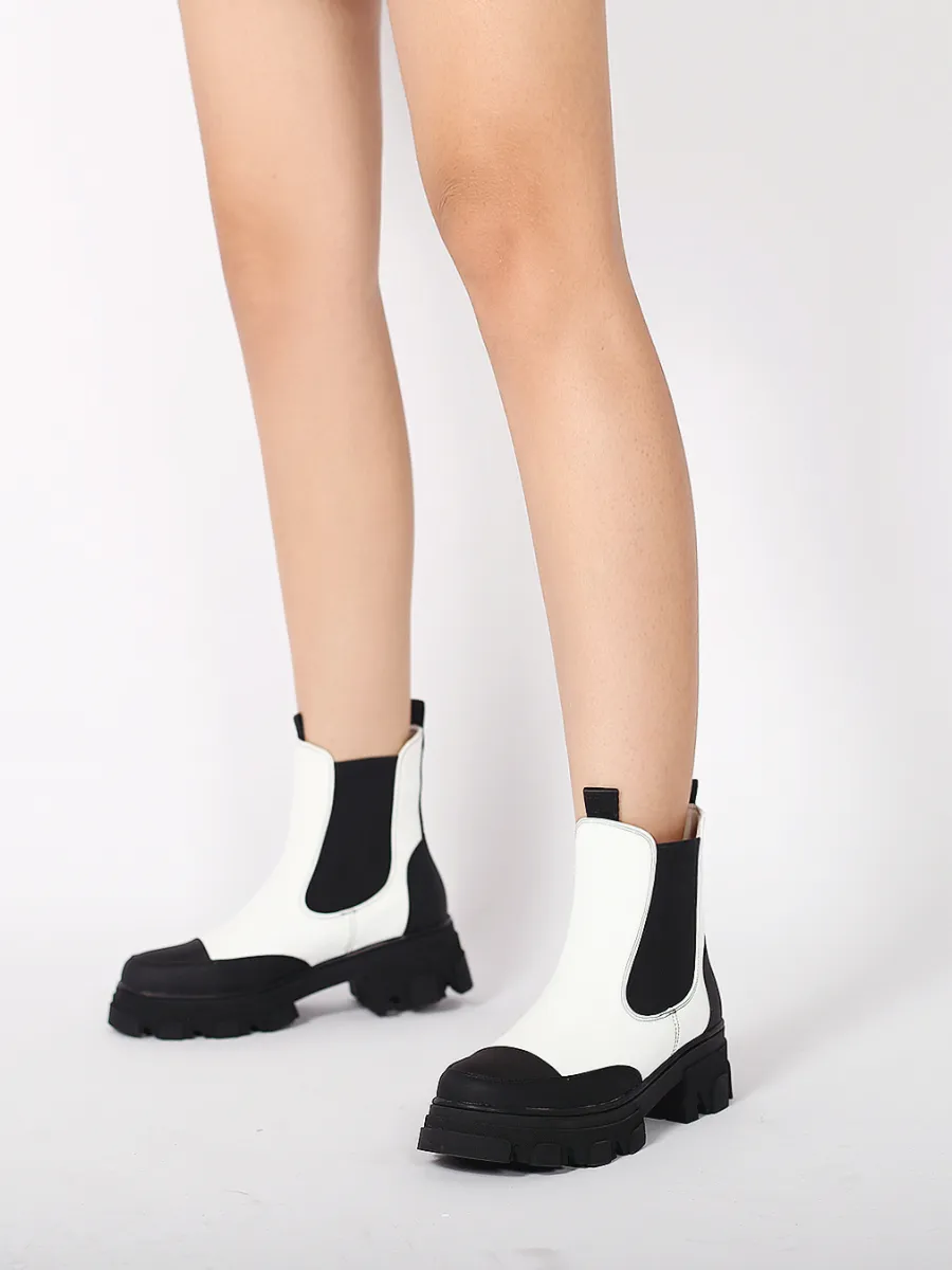 Lug Sole Leather Chelsea Bootie White