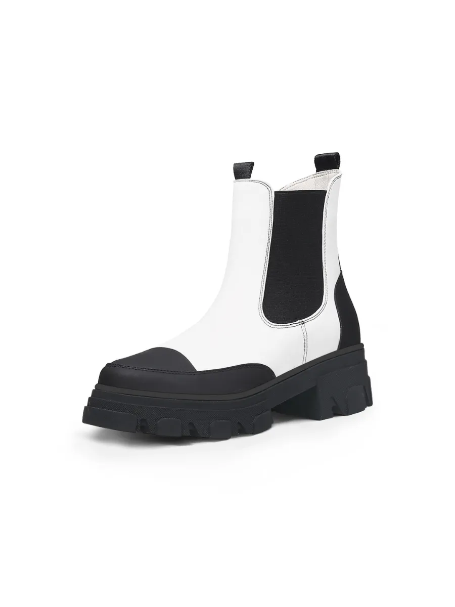 Lug Sole Leather Chelsea Bootie White