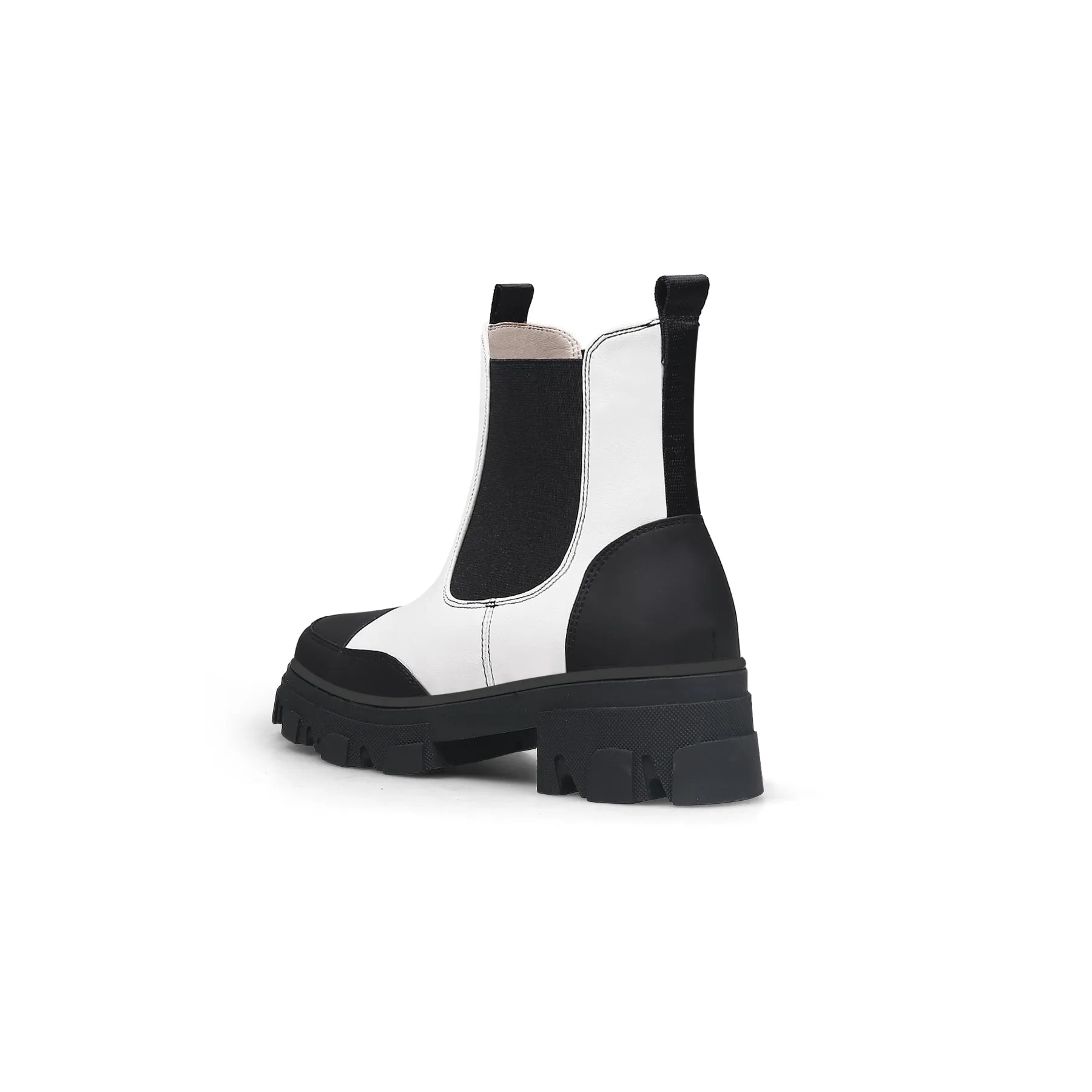 Lug Sole Leather Chelsea Bootie White