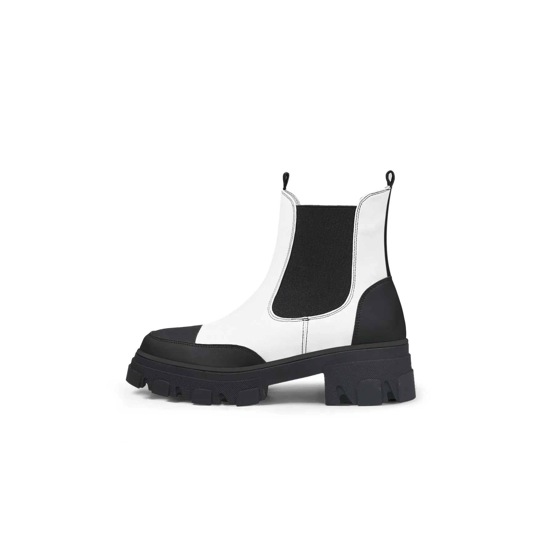 Lug Sole Leather Chelsea Bootie White