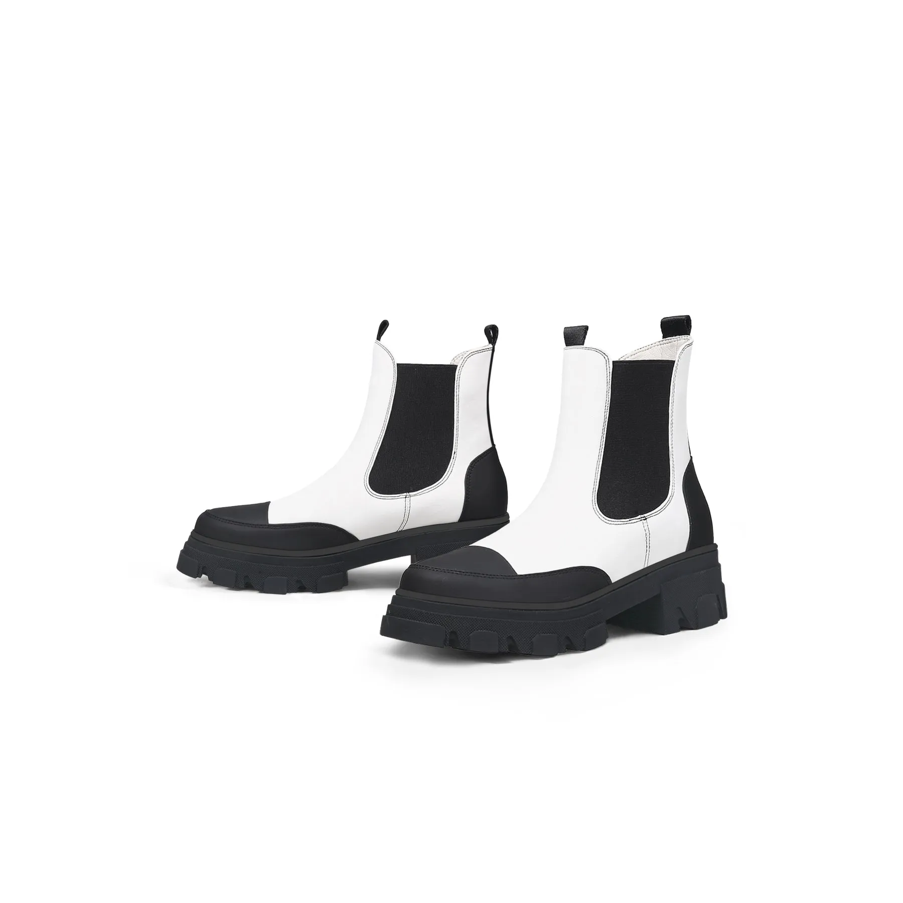 Lug Sole Leather Chelsea Bootie White