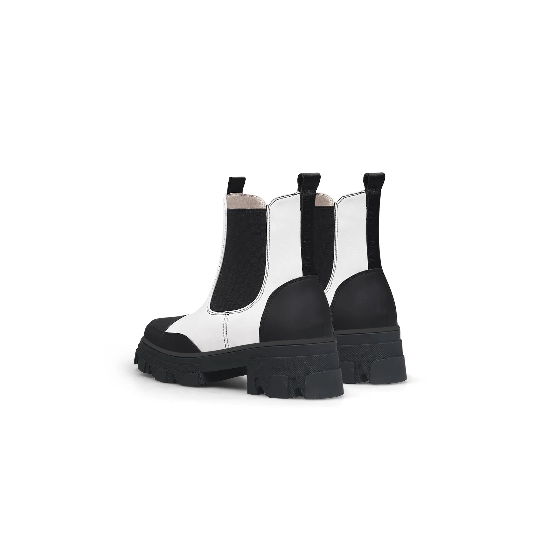 Lug Sole Leather Chelsea Bootie White