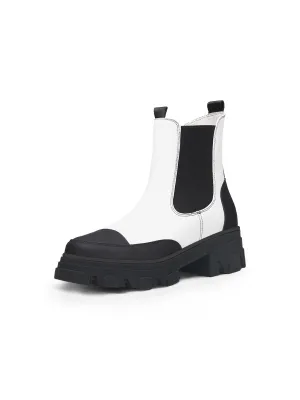 Lug Sole Leather Chelsea Bootie White