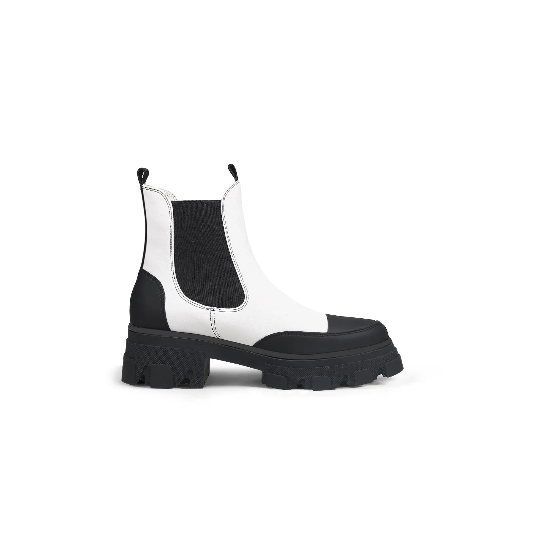Lug Sole Leather Chelsea Bootie White
