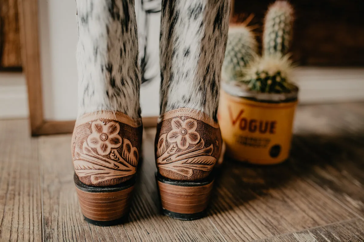 Magnolia Cowhide and Leather Tooled Boot by Stiefeld - Size 6.5