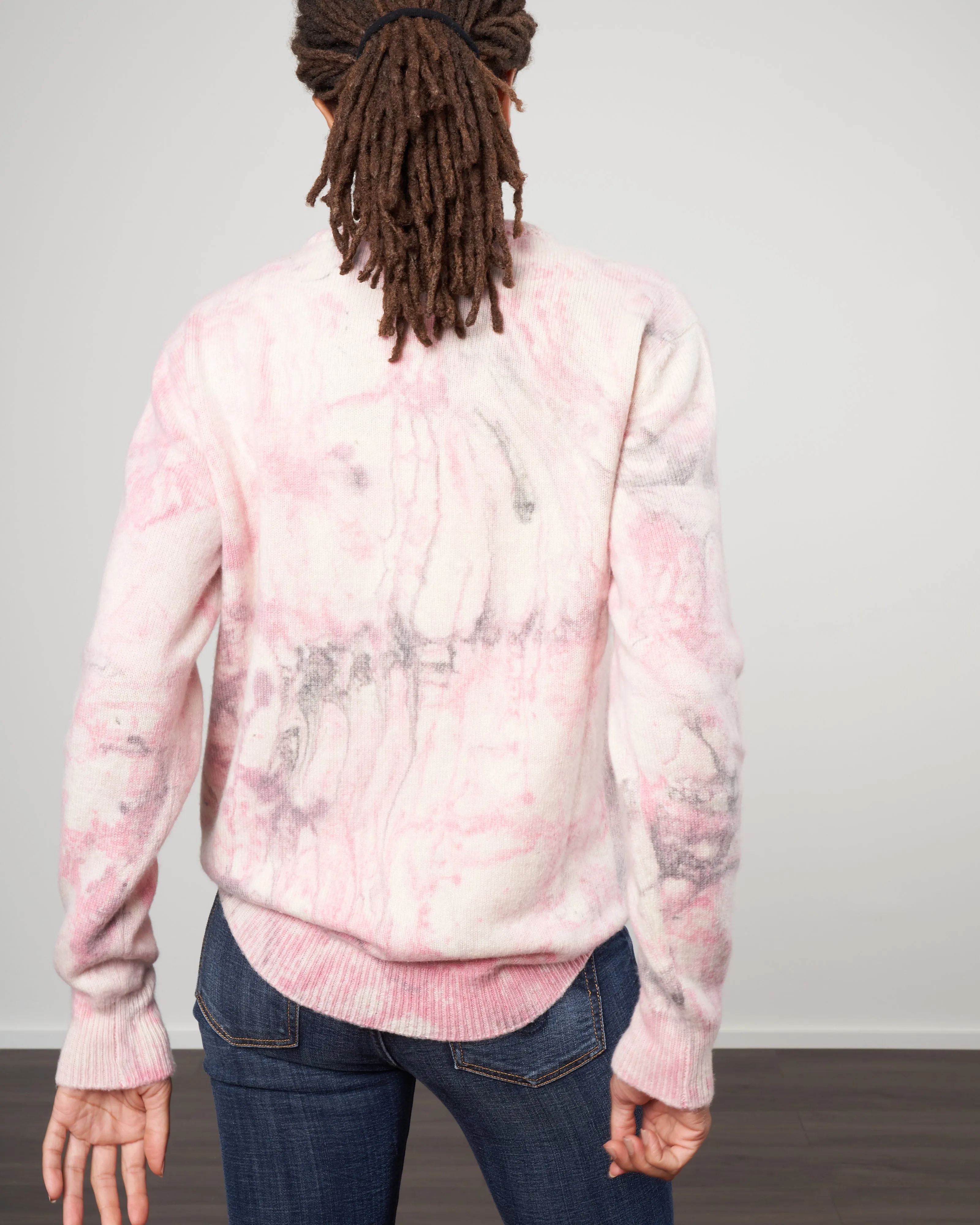 marble dye crew sweater - pink/grey