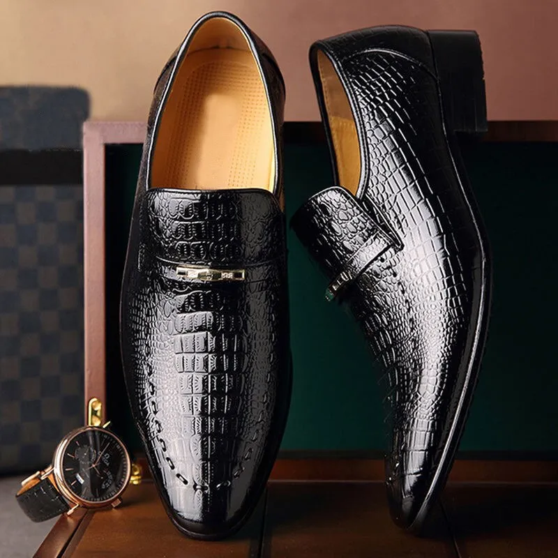 Men's PU Leather Shoes Luxury Crocodile Pattern Dress Shoes