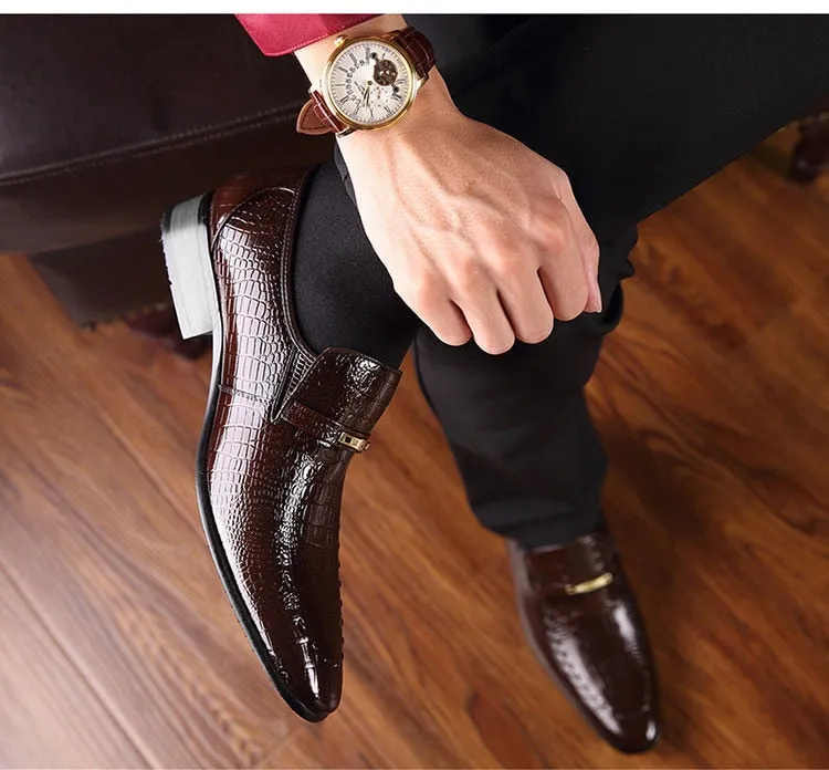 Men's PU Leather Shoes Luxury Crocodile Pattern Dress Shoes