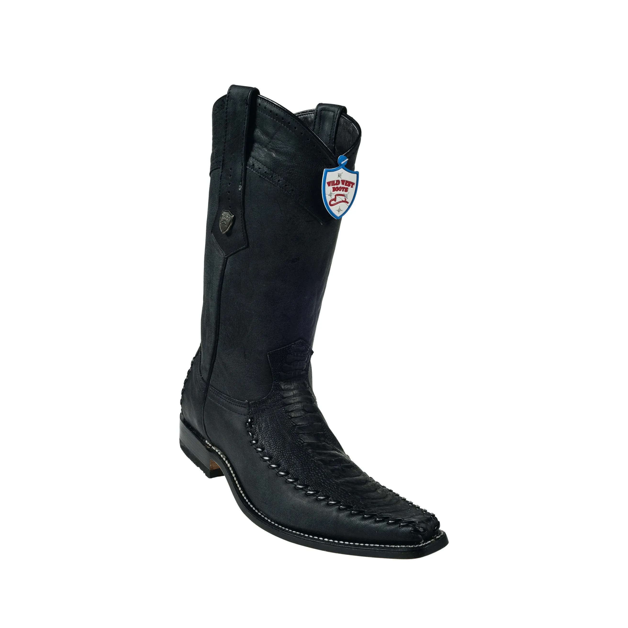 Men's Wild West Ostrich Leg With Deer (Grasso) Boots European Square Toe