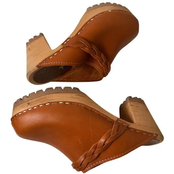 MIA Free People Elsa Swedish Clogs Braid Slip On Wood Heel Sz. 7.5 EC
