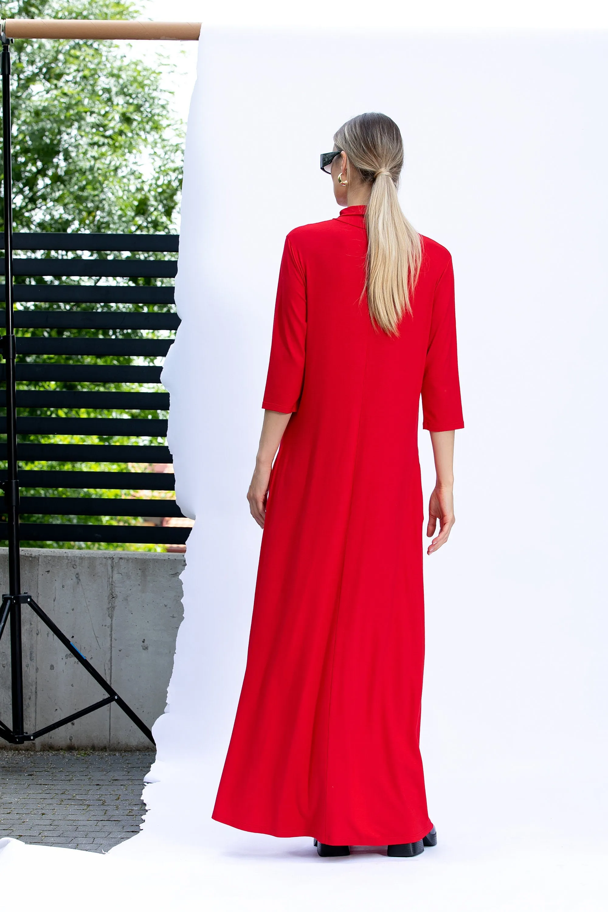 Minimalist Dress in Red, Women's Valentine Dress, Red Maxi Dress, Comfortable Dress, Loose Fit Dress with Pockets, Simple Dress