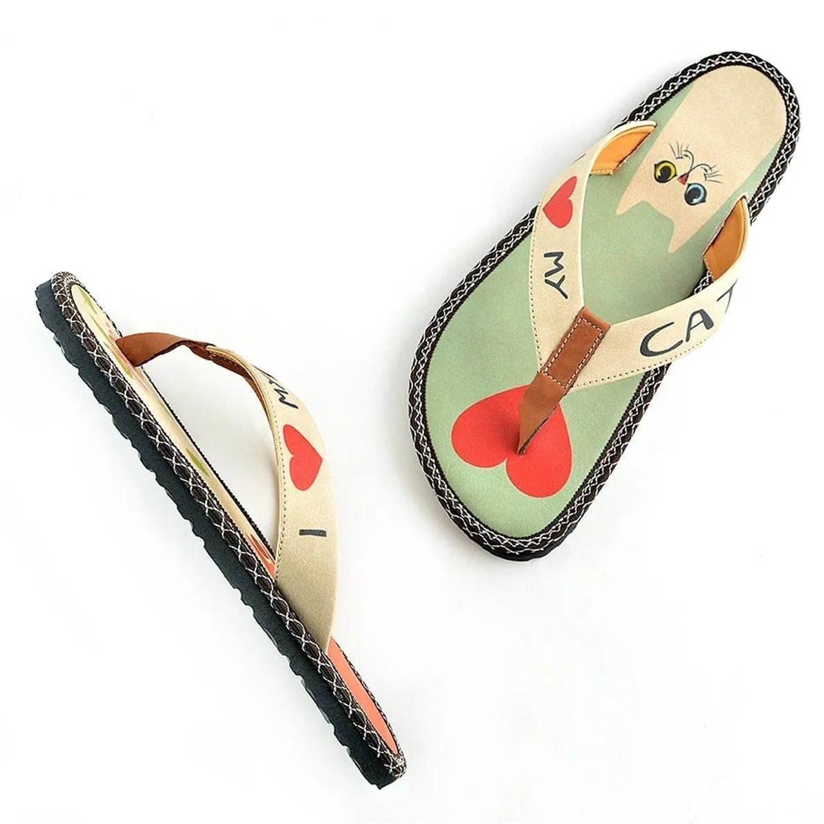 Mint & Coral I Love My Cat Flip-Flop CAL402