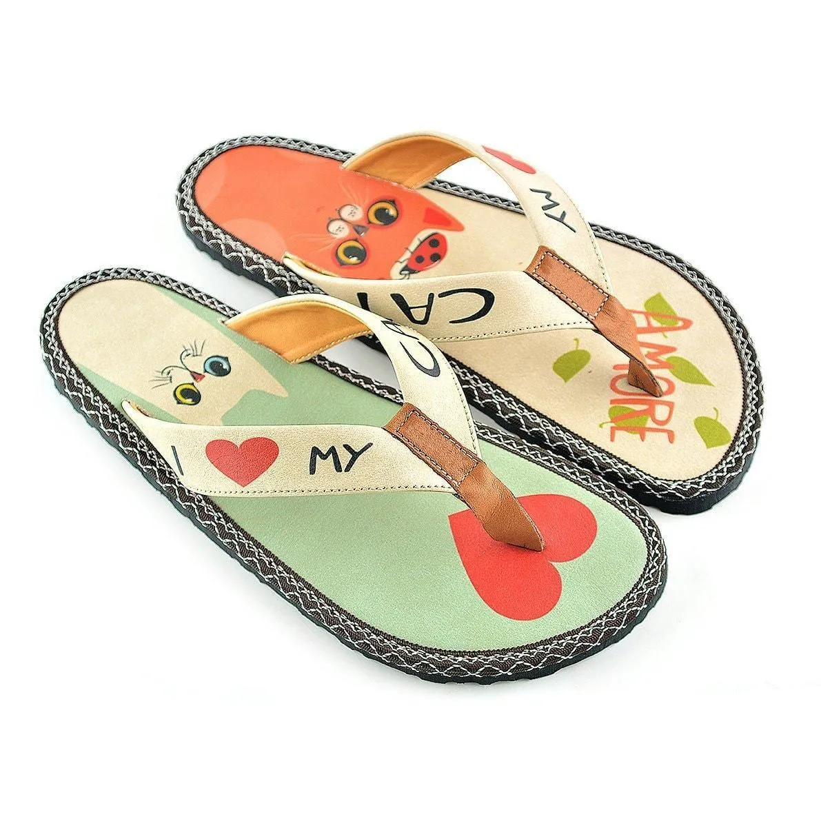 Mint & Coral I Love My Cat Flip-Flop CAL402