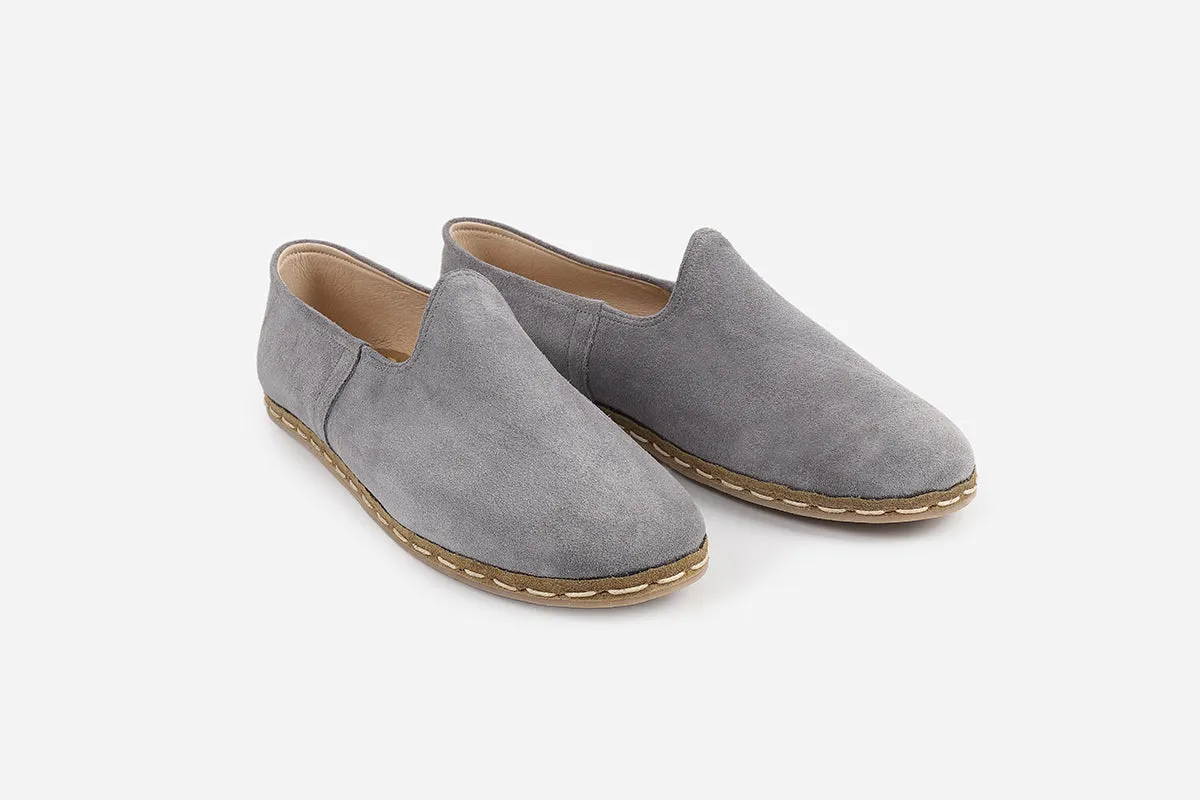 Mist Grey Handmade Suede Loafers (Men's)