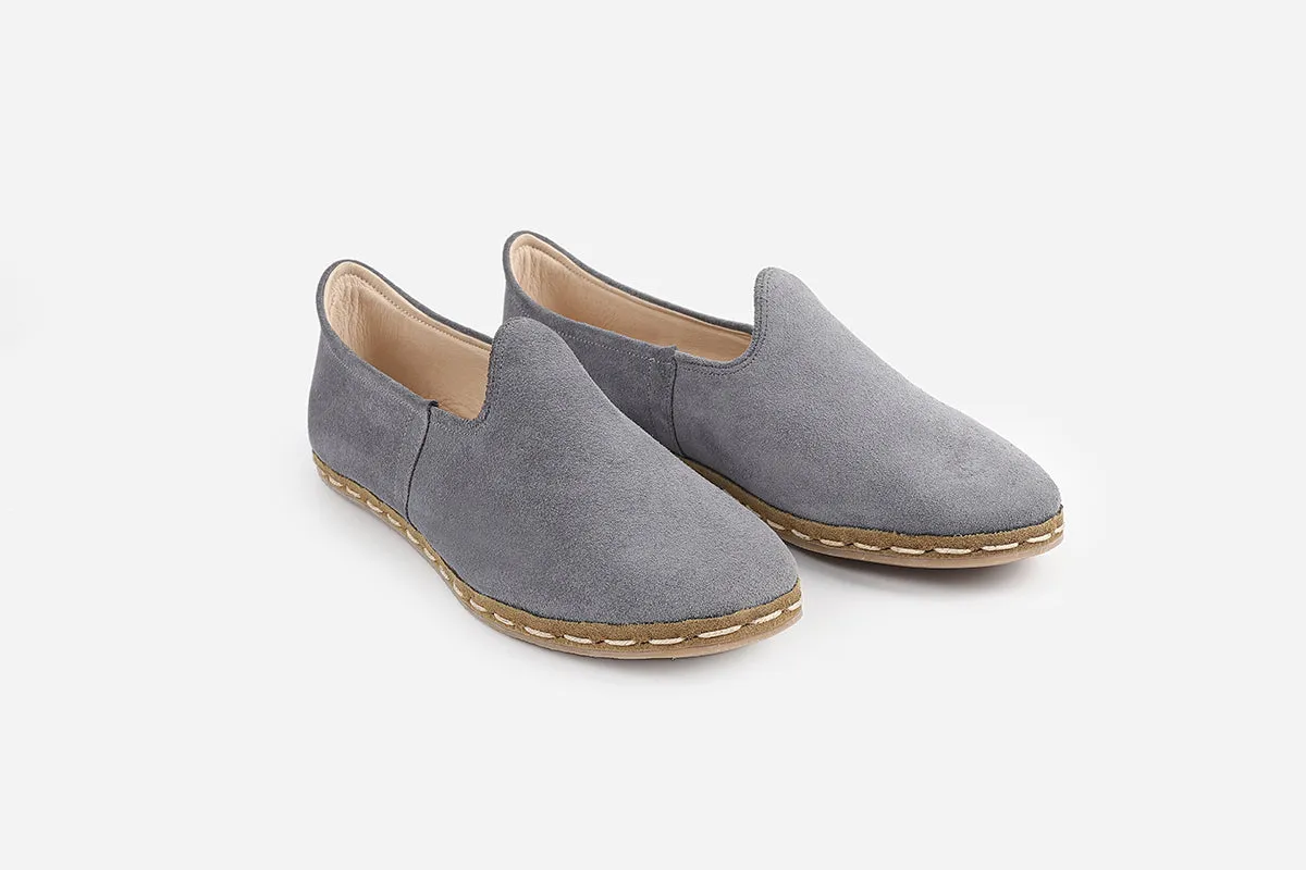 Mist Grey Handmade Suede Loafers (Women's)