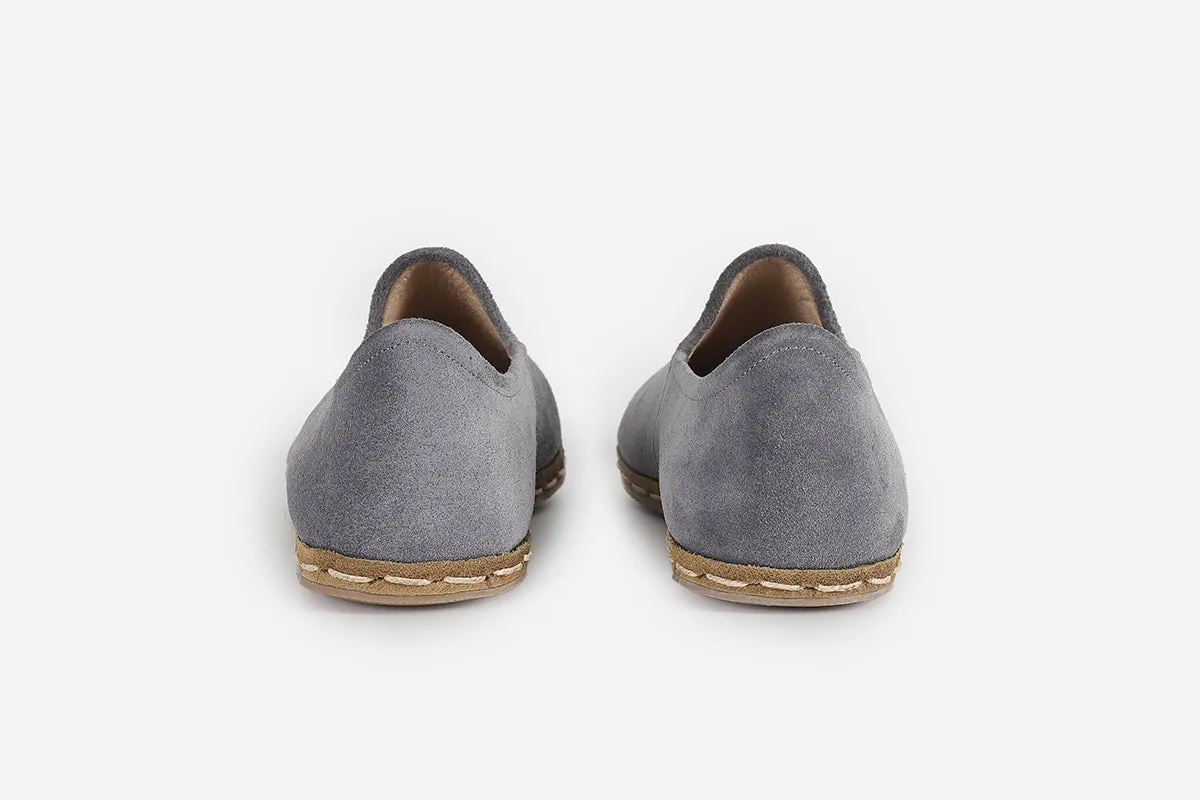 Mist Grey Handmade Suede Loafers (Women's)