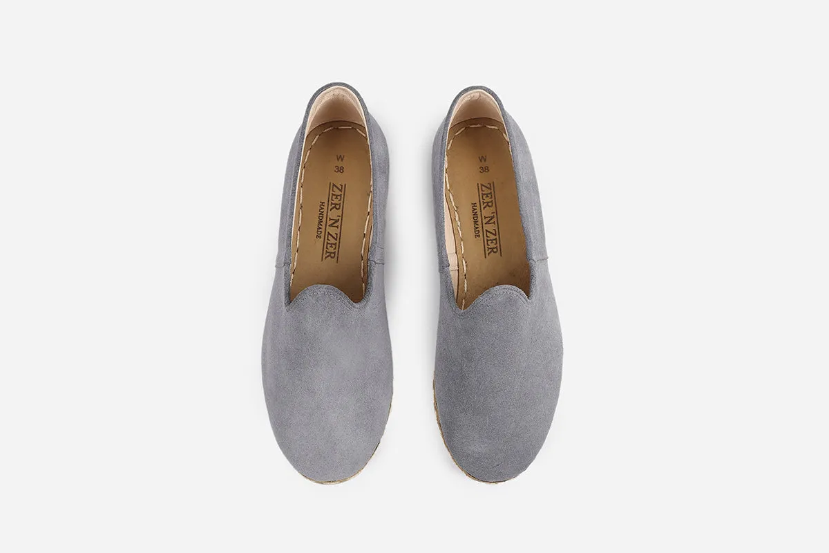 Mist Grey Handmade Suede Loafers (Women's)