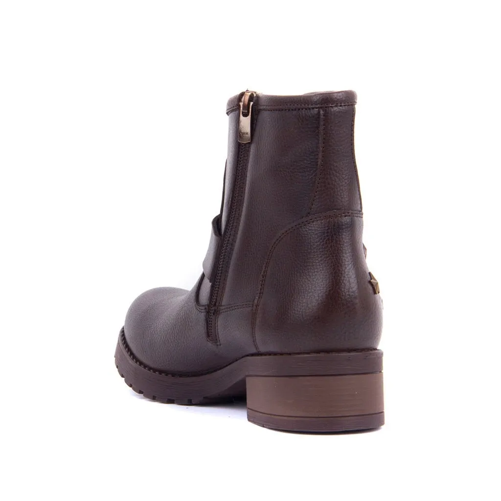 Moxee-Tan Leather Women Boots Autumn Winter Boots Shoes Woman Fashion Round Toe Zipper Combat Ladies Shoes Casual Spring Female Ankle Boots Size 36-40  Hot New