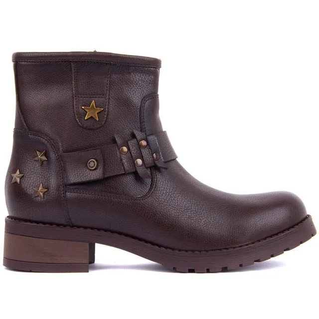 Moxee-Tan Leather Women Boots Autumn Winter Boots Shoes Woman Fashion Round Toe Zipper Combat Ladies Shoes Casual Spring Female Ankle Boots Size 36-40  Hot New