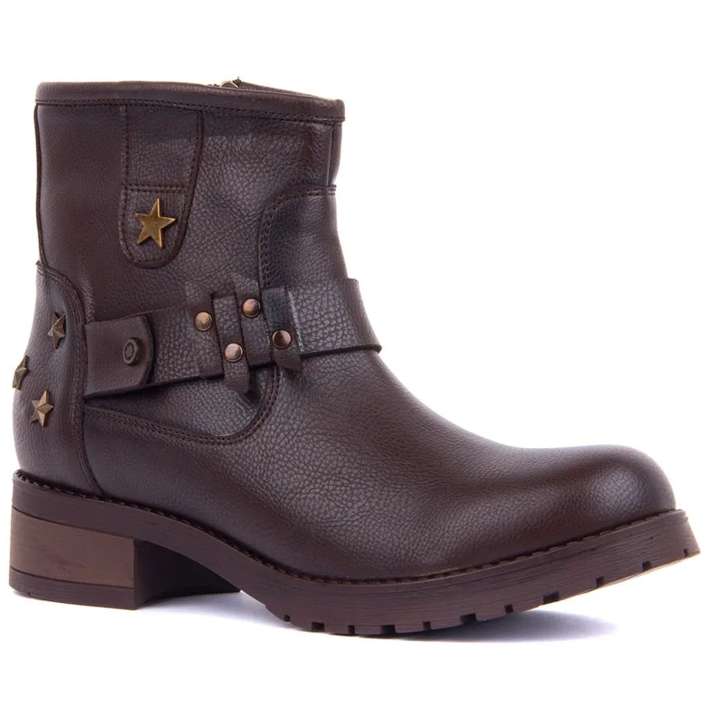Moxee-Tan Leather Women Boots Autumn Winter Boots Shoes Woman Fashion Round Toe Zipper Combat Ladies Shoes Casual Spring Female Ankle Boots Size 36-40  Hot New