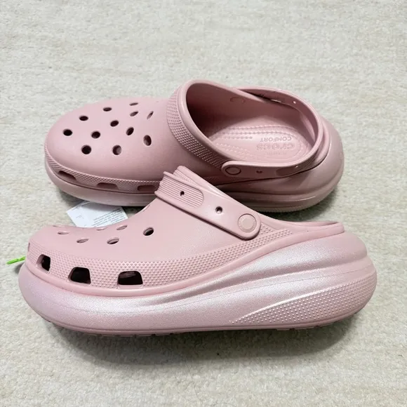 NEW Crocs Classic Crush Shimmer Clogs Clay Pink Men's Size 13 Chunky Platform