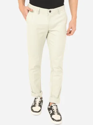 Off-White Solid Uno Fit Casual Trouser | JadeBlue
